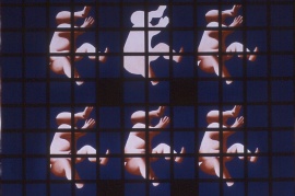<i>Mass Produced Holy Infant: Blue</i>, Wang Guangyi, 1989, oil on canvas, 150 x 120 cm.