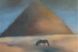 <i>Triangular Mountain and a Horse</i>, Zhou Chunya, 1986, oil on paper, 40 x 60 cm.