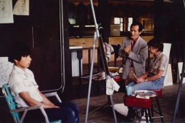 Photograph of Zheng Shengtian teaching in the United States during a cultural exchange, taken in 1982. 
