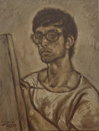 〈自畫像〉，張曉剛，1983，板上油畫， 40 x 30釐米