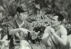 Photograph of <i>(left to right)</i> Lu Peng and Shu Qun at Wuhan University.