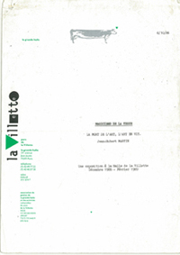 Jean Hubert-Martin, proposal for ‘Magiciens de la Terre’, 1st edition, 10 June 1986, 11 pages.