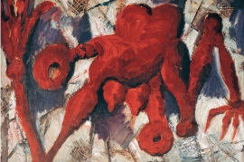 〈紅色體積〉，毛旭輝，1984，纖維板上紙本油畫，79 x 105厘米