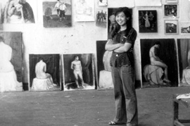 王麗華在浙江美術學院工作室，八十年代早期