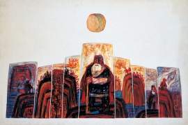 〈愚公和他的子子孫孫〉，王友身，1987，纸上水彩，80 x 55 厘米